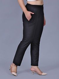 Contemporary Black Cotton Flex Solid Pant For Women And Girls-thumb2