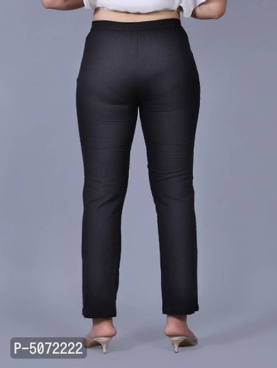 Contemporary Black Cotton Flex Solid Pant For Women And Girls-thumb4
