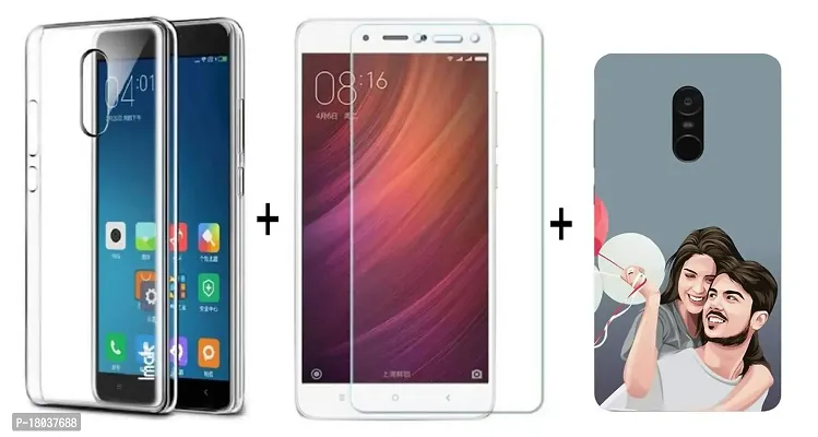 AC ADITI CREATIONS Printed with Transparent Back Cover N Tempered Glass (Combo Offer) for Mi Redmi Note 4-thumb0