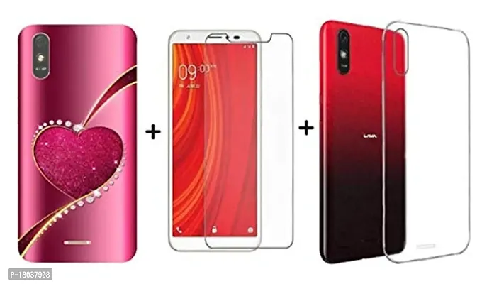 AC ADITI CREATIONS Printed with Transparent Back Cover N Tempered Glass (Combo Accessories) for Lava Z61 Pro