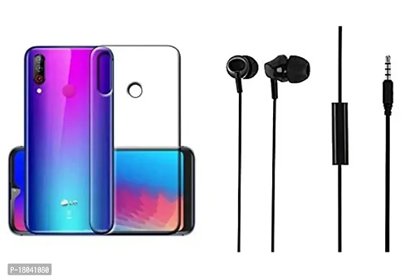 AC ADITI CREATIONS Plain Transparent Back Cover with Earphone for Lg W30 Pro