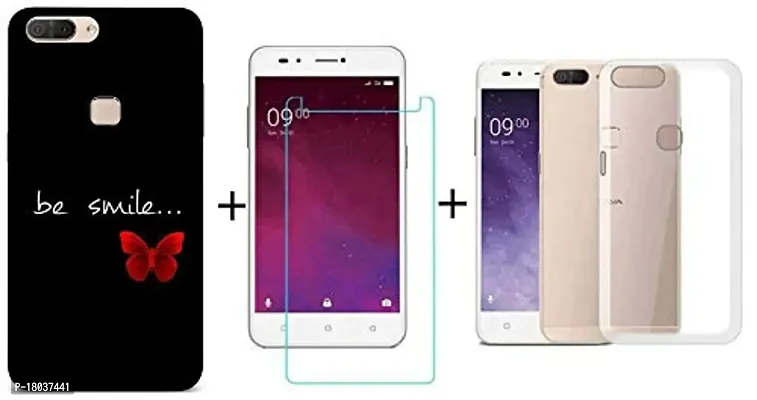 AC ADITI CREATIONS Printed with Transparent Back Cover N Tempered Glass (Combo Offer) for Lava Z90-thumb0