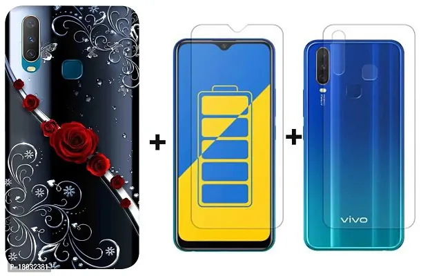 AC ADITI CREATIONS Printed with Transparent Back Cover N Tempered Glass (Combo Offer) for Vivo Y12 Y15 Y17-thumb0
