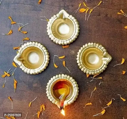 New Innovative Handicrafts Traditional Diya For Puja - Pooja Aarti - Arti Deepak Deepam Oil Lamp For Home Temple Decor Gifts Puja Articles Decor Gifts Pack Of 4-thumb0