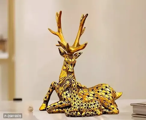 Resin Brass Finish Feng Shui Deer Statue For Longevity And Energetic Environment