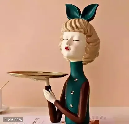Cute Girl Figure Figurine Statue With Tray Decor Art Piece Decorative-thumb0