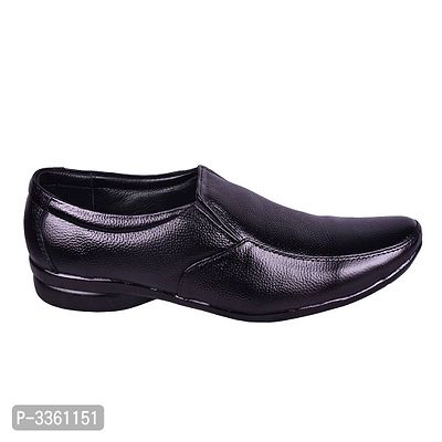 Men's Black Solid Faux Leather Slip on Formal Shoes-thumb2