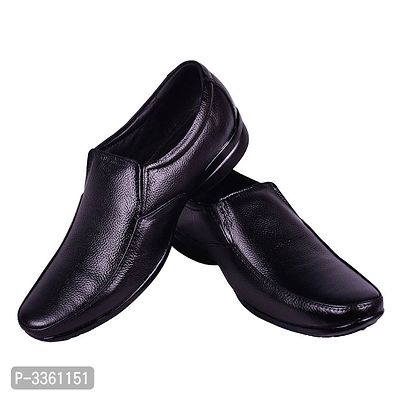 Men's Black Solid Faux Leather Slip on Formal Shoes-thumb4