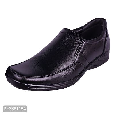 Black Solid Faux Leather Slip on Formal Shoes-thumb0