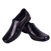 Black Solid Faux Leather Slip on Formal Shoes-thumb3