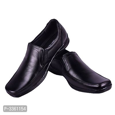 Black Solid Faux Leather Slip on Formal Shoes-thumb4