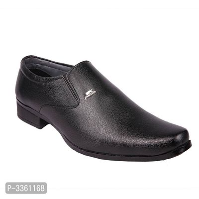 Black Solid Synthetic Slip on Formal Shoes-thumb0