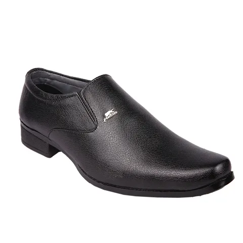 Black Solid Synthetic Slip on Formal Shoes