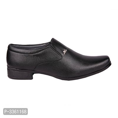 Black Solid Synthetic Slip on Formal Shoes-thumb2
