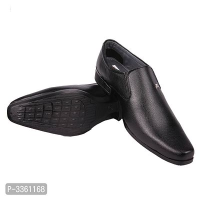 Black Solid Synthetic Slip on Formal Shoes-thumb4
