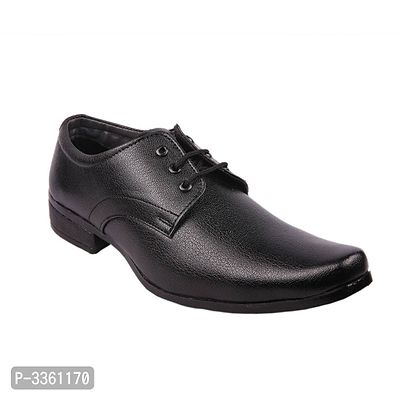 Black Solid Synthetic Leather Lace Up Formal Shoes-thumb0