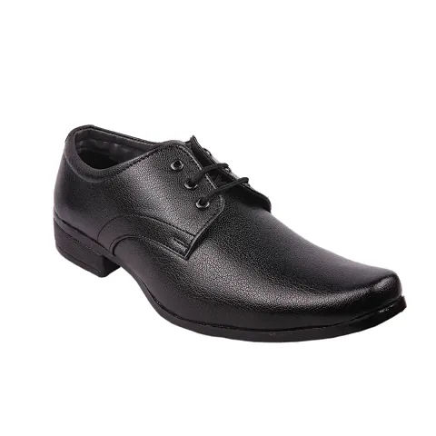 Black Solid Synthetic Leather Lace Up Formal Shoes
