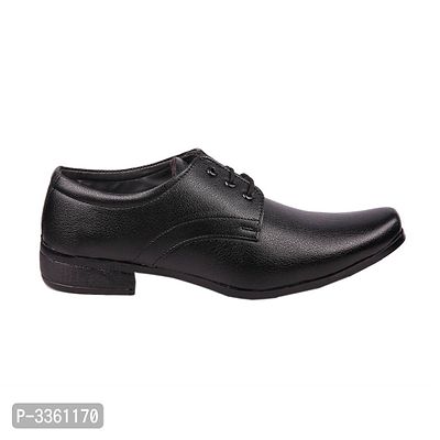 Black Solid Synthetic Leather Lace Up Formal Shoes-thumb2
