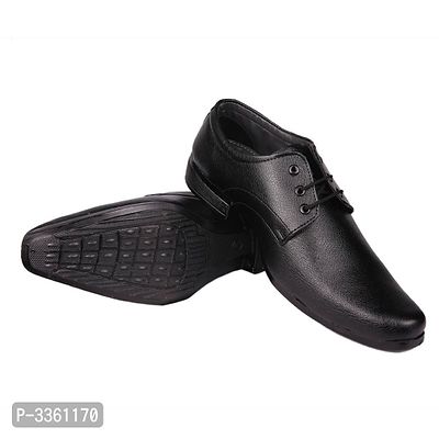 Black Solid Synthetic Leather Lace Up Formal Shoes-thumb4