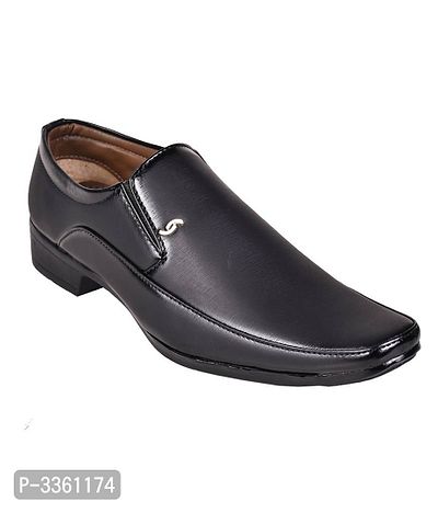 Black Solid Synthetic Leather Slip on Formal Shoes-thumb0