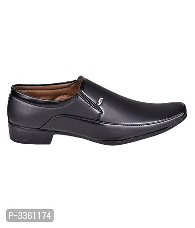 Black Solid Synthetic Leather Slip on Formal Shoes-thumb2