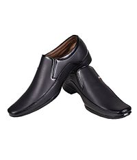 Black Solid Synthetic Leather Slip on Formal Shoes-thumb3