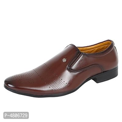 Men's Classic Brown Perforated Synthetic Leather Slip-On Formal Shoes-thumb0