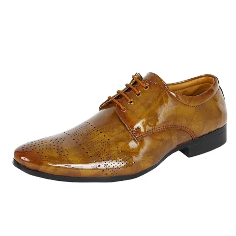 Men's Stylish Tan Patent Leather Formal Shoes