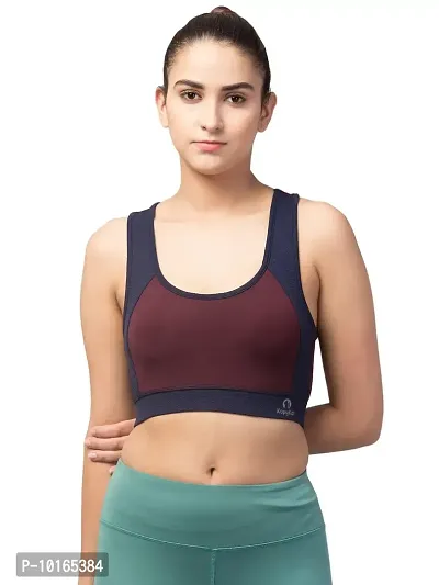 Kopykat Women's Non Padded Wire Free Fourway Karara Lycra Sports Bra (kop-bra-13_Wine & Navy_Medium)