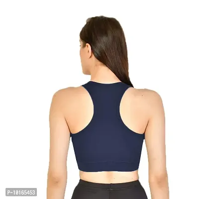 Kopykat Women's Non Padded Wire Free Fourway Lycra Sports Bra (kop-bra-12_Navy Blue_X-Large)-thumb4