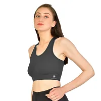 Kopykat Women's Non Padded Wire Free Fourway Lycra Sports Bra (kop-bra-12_Dark Grey_Small)-thumb1