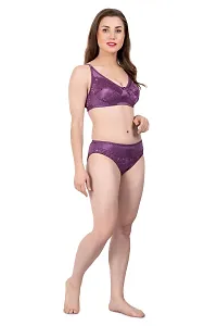 Kopykat Full Coverage Non Padded Wirefree Nylon 2 Way Lycra Bra and Panty Lingerie Set (Purple - 30)-thumb1