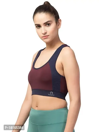 Kopykat Women's Non Padded Wire Free Fourway Karara Lycra Sports Bra (kop-bra-13_Wine & Navy_Medium)-thumb3