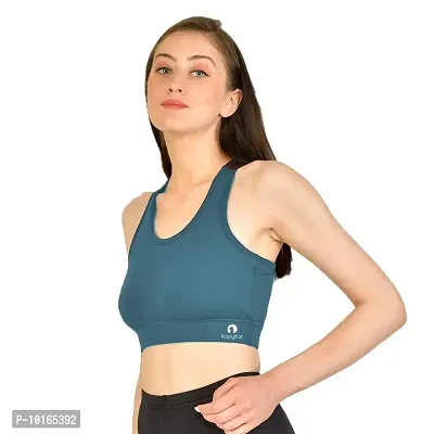 Kopykat Women's Non Padded Wire Free Fourway Lycra Sports Bra (kop-bra-12_Teal Blue_X-Large)-thumb2