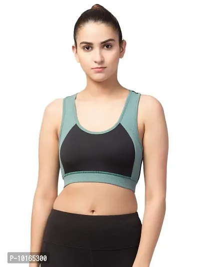 Kopykat Women's Non Padded Wire Free Fourway Karara Lycra Sports Bra (kop-bra-13_Black & Turquoise Green_XX-Large)-thumb0