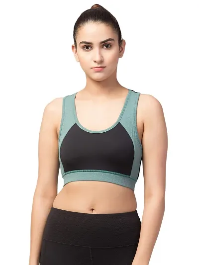 Kopykat Women's Non Padded Wire Free Fourway Karara Lycra Sports Bra (kop-bra-13_Black & Green_XX-Large)