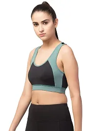 Kopykat Women's Non Padded Wire Free Fourway Karara Lycra Sports Bra (kop-bra-13_Black & Turquoise Green_XX-Large)-thumb2