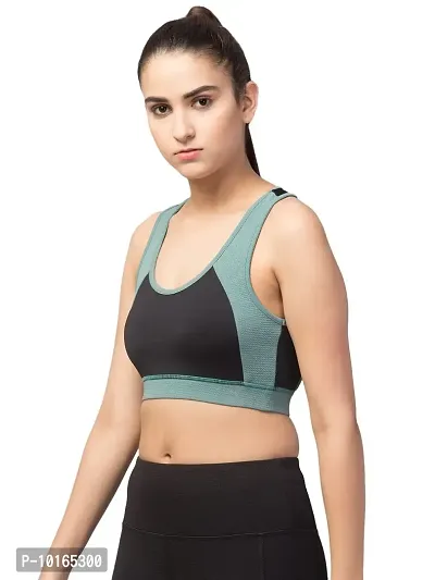 Kopykat Women's Non Padded Wire Free Fourway Karara Lycra Sports Bra (kop-bra-13_Black & Turquoise Green_XX-Large)-thumb3