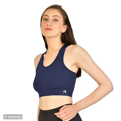 Kopykat Women's Non Padded Wire Free Fourway Lycra Sports Bra (kop-bra-12_Navy Blue_X-Large)-thumb2