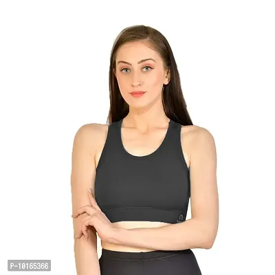 Kopykat Women's Non Padded Wire Free Fourway Lycra Sports Bra (kop-bra-12_Dark Grey_Small)-thumb5