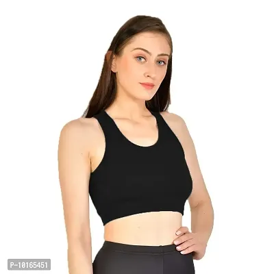 Kopykat Women's Non Padded Wire Free Fourway Lycra Sports Bra (kop-bra-12_Black_Large)-thumb2