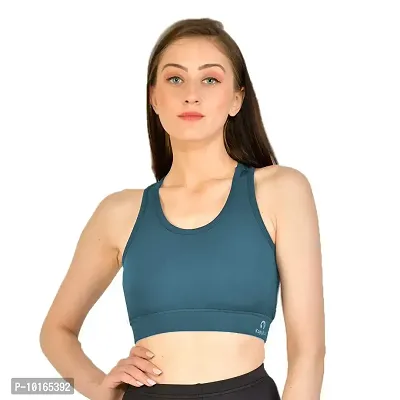 Kopykat Women's Non Padded Wire Free Fourway Lycra Sports Bra (kop-bra-12_Teal Blue_X-Large)