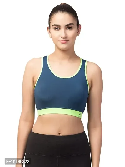 Kopykat Women's Non Padded Wire Free Fourway Lycra Sports Bra (kop-bra-14_Airforce Blue_Small)