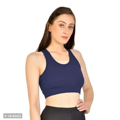 Kopykat Women's Non Padded Wire Free Fourway Lycra Sports Bra (kop-bra-12_Navy Blue_X-Large)-thumb3