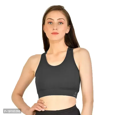 Kopykat Women's Non Padded Wire Free Fourway Lycra Sports Bra (kop-bra-12_Dark Grey_Small)