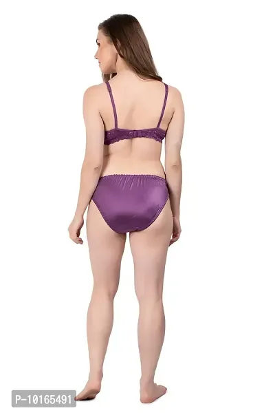 Kopykat Full Coverage Non Padded Wirefree Nylon 2 Way Lycra Bra and Panty Lingerie Set (Purple - 30)-thumb4