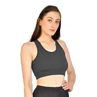 Kopykat Women's Non Padded Wire Free Fourway Lycra Sports Bra (kop-bra-12_Dark Grey_Small)-thumb2