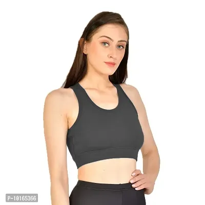 Kopykat Women's Non Padded Wire Free Fourway Lycra Sports Bra (kop-bra-12_Dark Grey_Small)-thumb3