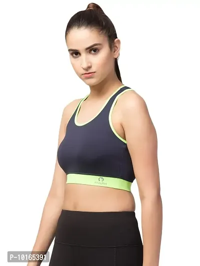 Kopykat Women's Non Padded Wire Free Fourway Lycra Sports Bra (kop-bra-14_Navy Blue_Small)-thumb3