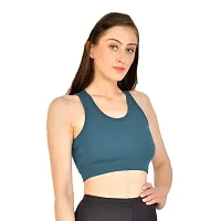 Kopykat Women's Non Padded Wire Free Fourway Lycra Sports Bra (kop-bra-12_Teal Blue_X-Large)-thumb2